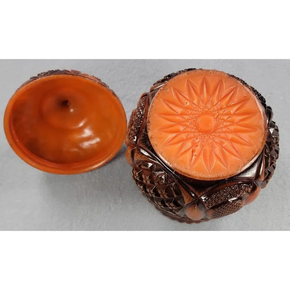Vintage Winart Pottery Tangerine Candle Lidded Sugar Bowl Harvest Decor